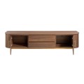 Luxusn&yacute; art deco TV stol&iacute;k Vita Naturale z hned&eacute;ho orechov&eacute;ho dreva so zlat&yacute;mi detailmi s s dvomi skrinkami a z&aacute;suvkami 220 cm