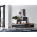Luxusn&yacute; modern&yacute; TV stol&iacute;k Forma Moderna z hned&eacute;ho orechov&eacute;ho dreva s policou a &scaron;tyrmi čiernymi zrkadlov&yacute;mi dvierkami 240 cm