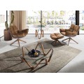 Luxusn&yacute; sklenen&yacute; okr&uacute;hly konferenčn&yacute; stol&iacute;k Forma Moderna s dizajnovou zvlnenou orechovou hnedou drevenou podstavou 115 cm