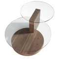 Luxusn&yacute; modern&yacute; konferenčn&yacute; stol&iacute;k Vita Naturale s dvomi okr&uacute;hlymi sklenen&yacute;mi doskami a hnedou drevenou podstavou 38 cm