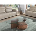 Luxusn&yacute; modern&yacute; konferenčn&yacute; stol&iacute;k Vita Naturale s dvomi okr&uacute;hlymi sklenen&yacute;mi doskami a hnedou drevenou podstavou 38 cm