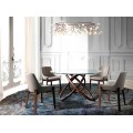 Luxusn&yacute; sklenen&yacute; okr&uacute;hly jed&aacute;lensk&yacute; st&ocirc;l Forma Moderna s dizajnovou hnedou drevenou podstavou 130 - 140 - 150 cm