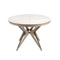Luxusn&yacute; art deco rozkladac&iacute; okr&uacute;hly jed&aacute;lensk&yacute; st&ocirc;l Forma Moderna s vrchnou doskou s mramorov&yacute;m dizajnom biela b&eacute;žov&aacute; 120 cm