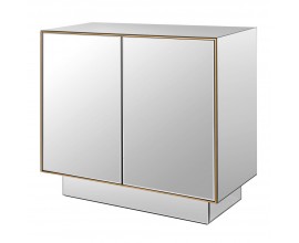 Modern&aacute; glamour zrkadlov&aacute; skrinka Granada s dvojit&yacute;mi dvierkami s ozdobn&yacute;m lemovan&iacute;m v zlatej farbe obložen&aacute; zrkadlov&yacute;m sklom