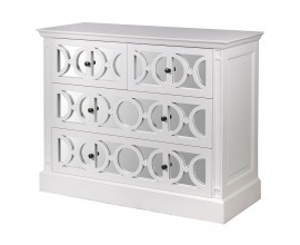 Luxusn&aacute; obdĺžnikov&aacute; art deco zrkadlov&aacute; komoda Amarante so &scaron;tyrmi z&aacute;suvkami v bielej farbe 115 cm 