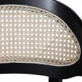 Luxusn&aacute; art deco čierna barov&aacute; stolička Ryan so svetl&yacute;m hned&yacute;m viedensk&yacute;m ratanov&yacute;m v&yacute;pletom a siv&yacute;m čal&uacute;nen&yacute;m sedadlom 103 cm