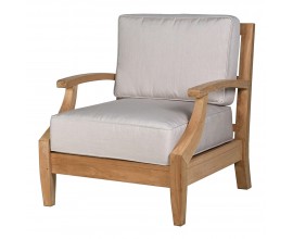 Luxusné záhradné kreslo Woodhaven s prehnutými opierkami na ruky a čalúnenými vankúšmi 78 cm hnedá béžová