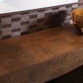 Luxusn&yacute; modern&yacute; konzolov&yacute; stol&iacute;k Ajaxio v pr&iacute;rodnej hnedej farbe z dreva burl s asymetrickou &scaron;trukt&uacute;rou 145 cm