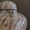 Dizajnov&aacute; kovov&aacute; n&aacute;doba Saturn v b&eacute;žovo hnedej farbe v oblom tvare s uzatv&aacute;ran&iacute;m 40 cm