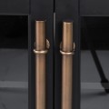 Luxusn&yacute; čierny art deco &scaron;esťdverov&yacute; tv stol&iacute;k Arcus so sklenenou v&yacute;plňou a zlat&yacute;mi kovov&yacute;mi &uacute;chytkami 240 cm