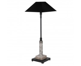 Dizajnov&aacute; sivo hned&aacute; vysok&aacute; mramorov&aacute; stoln&aacute; lampa Asel s kovovou čiernou kon&scaron;trukciou a hranat&yacute;m čiernym tienidlom 89 cm 