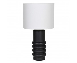 Modern&aacute; keramick&aacute; čierna stoln&aacute; lampa Geom s geometrickou oblou nohou a bielym valcov&yacute;m tienidlom 59 cm