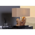 Dizajnov&aacute; mas&iacute;vna stoln&aacute; lampa Hypnotic s podstavou z natur&aacute;lneho hned&eacute;ho teakov&eacute;ho dreva a kovu s b&eacute;žov&yacute;m tienidlom 50 cm