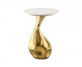 &Scaron;t&yacute;lov&yacute; art deco pr&iacute;ručn&yacute; stol&iacute;k Tear s plastickou zlatou nohou a okr&uacute;hlou mramorovou doskou 60 cm