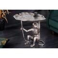 &Scaron;t&yacute;lov&yacute; art deco strieborn&yacute; pr&iacute;ručn&yacute; stol&iacute;k Monkey z kovu so zvierac&iacute;mi mot&iacute;vmi v podobe listu a opice 55 cm