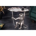 &Scaron;t&yacute;lov&yacute; art deco strieborn&yacute; pr&iacute;ručn&yacute; stol&iacute;k Monkey z kovu so zvierac&iacute;mi mot&iacute;vmi v podobe listu a opice 55 cm