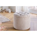 Modern&aacute; okr&uacute;hla barokov&aacute; boucl&eacute; taburetka Modern barock v &scaron;ampanskej b&eacute;žovej farbe s &uacute;ložn&yacute;m priestorom 50 cm 