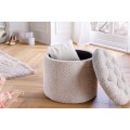 Modern&aacute; okr&uacute;hla barokov&aacute; boucl&eacute; taburetka Modern barock v &scaron;ampanskej b&eacute;žovej farbe s &uacute;ložn&yacute;m priestorom 50 cm 