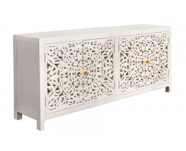 &Scaron;t&yacute;lov&yacute; &scaron;tvordverov&yacute; pr&iacute;born&iacute;k Orient v orient&aacute;lnom &scaron;t&yacute;le z mas&iacute;vneho mangov&eacute;ho dreva v bielej farbe s vyrez&aacute;van&iacute;m s detailmi v zlatej farbe s flor&aacute;lnym zdoben&iacute;m
