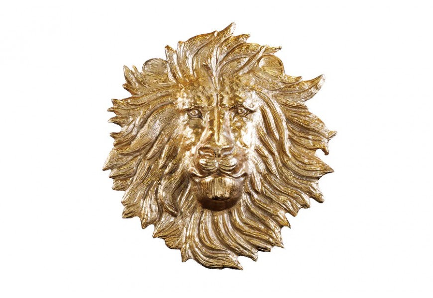 dizajnová nástenná dekorácia Lion v zlatej farbe v art deco štýle s glamour nádychom