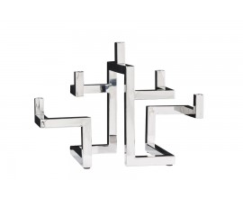 &Scaron;t&yacute;lov&yacute; glamour geometrick&yacute; art deco svietnik Flames z kovu v striebornej farbe s piatimi držiakmi na sviečky