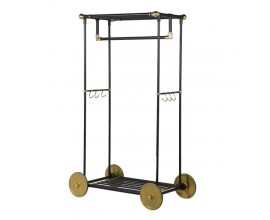 Art deco ve&scaron;iak na kolieskach Trolley v obdĺžnikovom tvare s glamour n&aacute;dychom s čiernou kon&scaron;trukciou a mosadzn&yacute;mi detailmi