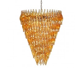 Luxusn&yacute; glamour jant&aacute;rov&yacute; žlt&yacute; okr&uacute;hly z&aacute;vesn&yacute; luster Lanes s br&uacute;sen&yacute;mi sklenen&yacute;mi detailmi a kovovou kon&scaron;trukciou 100 cm 