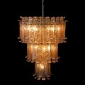 Luxusn&yacute; glamour okr&uacute;hly trojstupňov&yacute; z&aacute;vesn&yacute; luster Melinda v medenej farbe so sklenen&yacute;m tienidlom a kovovou kon&scaron;trukciou 88 cm