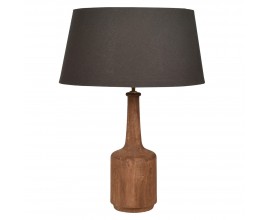 Mas&iacute;vna vidiecka nočn&aacute; lampa Petris s nohou v hnedej farbe z mangov&eacute;ho dreva v ov&aacute;lnom tvare fľa&scaron;e a s tienidlom v tmavo sivej farbe z bavlny v tvare zrezan&eacute;ho kužeľa