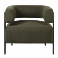 Art deco bukl&eacute; kreslo Chevert v tmavej zelenej farbe s nožičkami z kovu s čiernou povrchovou &uacute;pravou 76 cm