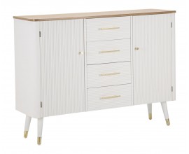 Art deco biely pr&iacute;born&iacute;k Samira s dvomi dvierkami a &scaron;tyrmi z&aacute;suvkami s rebrovan&yacute;m povrchom a hnedou doskou 117 cm