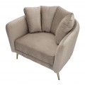 Art deco siv&eacute; čal&uacute;nen&eacute; polkruhov&eacute; zamatov&eacute; kreslo Lana s pre&scaron;&iacute;van&yacute;m vank&uacute;&scaron;om s kovov&yacute;mi zlat&yacute;mi nožičkami 88 cm 