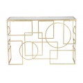 Dizajnov&yacute; art deco zlat&yacute; konzolov&yacute; stol&iacute;k Jazzy s geometricky zdobenou podstavou a zrkadlovou vrchnou doskou 120 cm