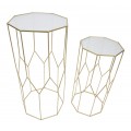 Art deco set osemuholn&iacute;kov&yacute;ch kovov&yacute;ch zlat&yacute;ch pr&iacute;ručn&yacute;ch stol&iacute;kov Lamier so sklenenou vr&uacute;bkovanou doskou 100 cm