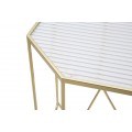 Art deco set osemuholn&iacute;kov&yacute;ch kovov&yacute;ch zlat&yacute;ch pr&iacute;ručn&yacute;ch stol&iacute;kov Lamier so sklenenou vr&uacute;bkovanou doskou 100 cm