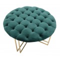 Dizajnov&aacute; art deco okr&uacute;hla taburetka Smeraldina so zlatou kovovou podstavou a smaragdovo zelen&yacute;m poťahom 49 cm