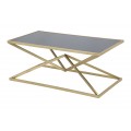 Dizajnov&yacute; glamour obdĺžnikov&yacute; konferenčn&yacute; stol&iacute;k Triangolo Oro s čiernou sklenenou doskou a zlatou geometrickou podstavou 110 cm
