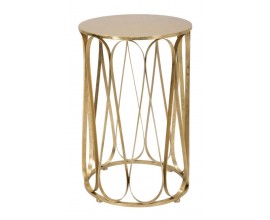 Art deco okr&uacute;hly kovov&yacute; zlat&yacute; pr&iacute;ručn&yacute; stol&iacute;k Lenia s nohou s vlnit&yacute;m vzorom 58 cm