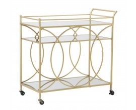 Art deco kovov&yacute; zrkadlov&yacute; obdĺžnikov&yacute; trojposchodov&yacute; serv&iacute;rovac&iacute; voz&iacute;k Nazar na kolieskach so zlatou kon&scaron;trukciou 80 cm