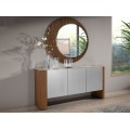 Luxusn&eacute; modern&eacute; okr&uacute;hle zrkadlo Est&eacute; s asymetrick&yacute;m r&aacute;mom z dreva s rebrovan&iacute;m v orechovej hnedej farbe 110 cm