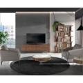 Luxusn&yacute; modern&yacute; TV stol&iacute;k Forma Moderna z hned&eacute;ho orechov&eacute;ho dreva so &scaron;tyrmi dvierkami a dvomi z&aacute;suvkami 180 cm