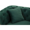 Glamour zelen&aacute; dvojmiestna sedačka Velaria so zamatov&yacute;m čal&uacute;nen&iacute;m s pre&scaron;&iacute;van&iacute;m chesterfield na operadle a zlat&yacute;mi detailmi 162cm