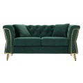 Glamour zelen&aacute; dvojmiestna sedačka Velaria so zamatov&yacute;m čal&uacute;nen&iacute;m s pre&scaron;&iacute;van&iacute;m chesterfield na operadle a zlat&yacute;mi detailmi 162cm