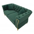 Glamour zelen&aacute; dvojmiestna sedačka Velaria so zamatov&yacute;m čal&uacute;nen&iacute;m s pre&scaron;&iacute;van&iacute;m chesterfield na operadle a zlat&yacute;mi detailmi 162cm