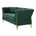 Glamour zelen&aacute; dvojmiestna sedačka Velaria so zamatov&yacute;m čal&uacute;nen&iacute;m s pre&scaron;&iacute;van&iacute;m chesterfield na operadle a zlat&yacute;mi detailmi 162cm