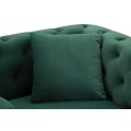 Glamour kreslo Velaria s tmavo zelen&yacute;m zamatov&yacute;m čal&uacute;nen&iacute;m s pre&scaron;&iacute;van&iacute;m so zlat&yacute;mi detailmi a kovov&yacute;mi nožičkami 104 cm