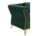 Glamour kreslo Velaria s tmavo zelen&yacute;m zamatov&yacute;m čal&uacute;nen&iacute;m s pre&scaron;&iacute;van&iacute;m so zlat&yacute;mi detailmi a kovov&yacute;mi nožičkami 104 cm