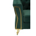 Glamour kreslo Velaria s tmavo zelen&yacute;m zamatov&yacute;m čal&uacute;nen&iacute;m s pre&scaron;&iacute;van&iacute;m so zlat&yacute;mi detailmi a kovov&yacute;mi nožičkami 104 cm