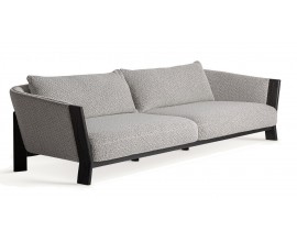 Luxusn&aacute; siv&aacute; &scaron;kandin&aacute;vska sedačka Naria obdĺžnikov&eacute;ho tvaru z mas&iacute;vneho čierneho dreva s l&aacute;tkov&yacute;m poťahom 254 cm