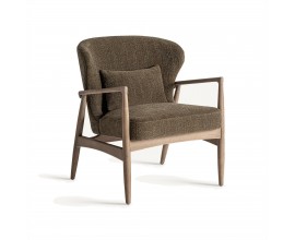 Luxusn&eacute; retro čal&uacute;nen&eacute; kaki zelen&eacute; kreslo Ulinop s dreven&yacute;mi hned&yacute;mi nožičkami a opierkami na ruky 83 cm